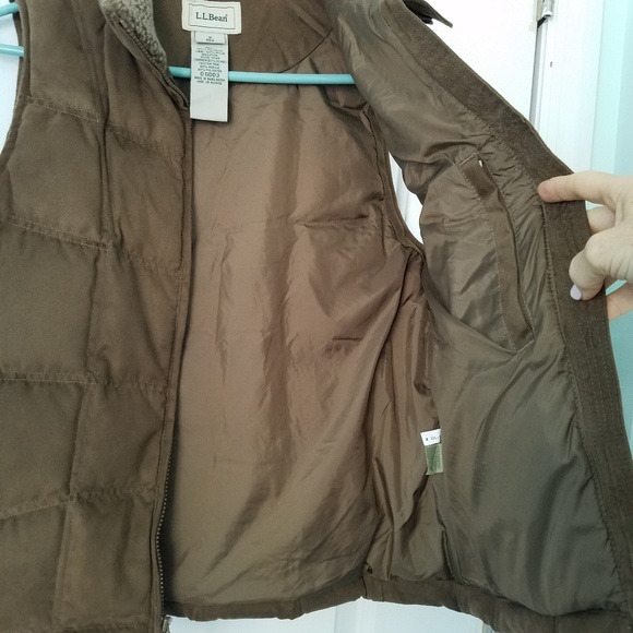 LL Bean Down Vest Puffer Faux Fur Collar Brown Sm - Picture 4 of 7